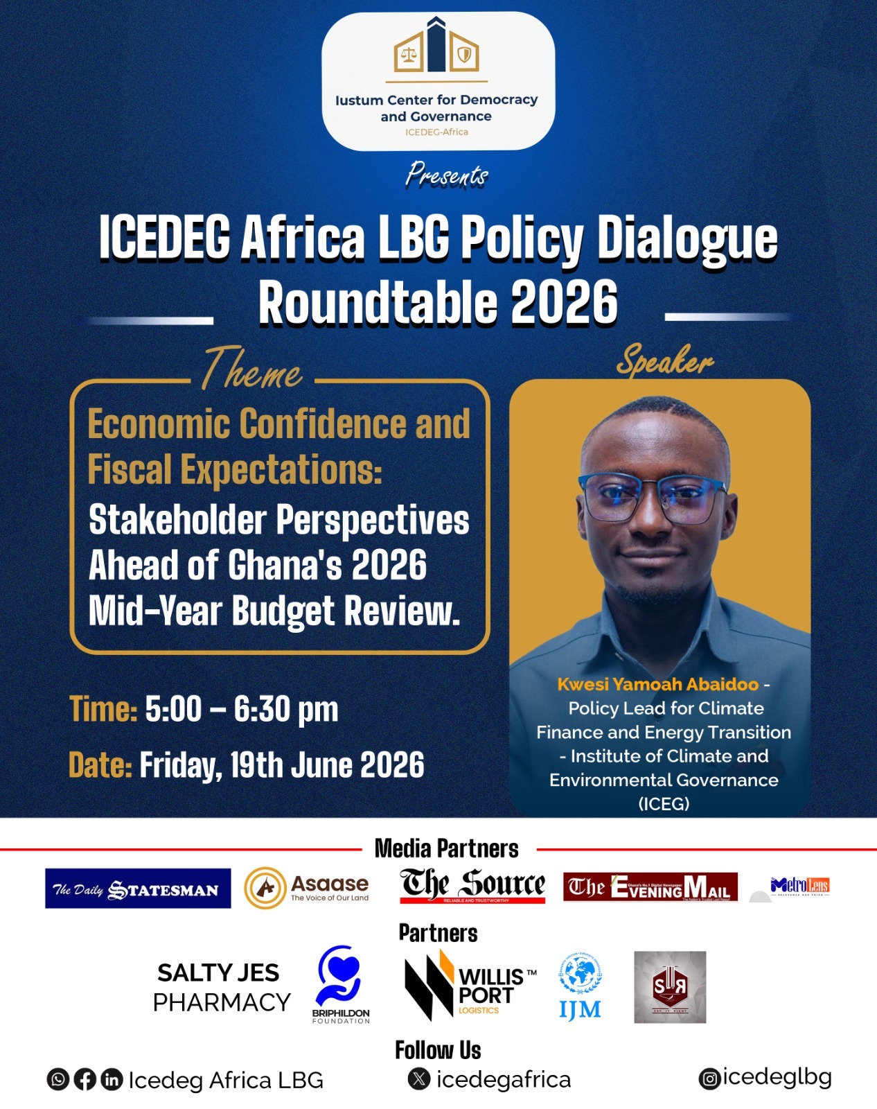 Kwesi Yamoah Abaidoo speaker poster for ICEDEG Africa Policy Dialogue Roundtable 2026