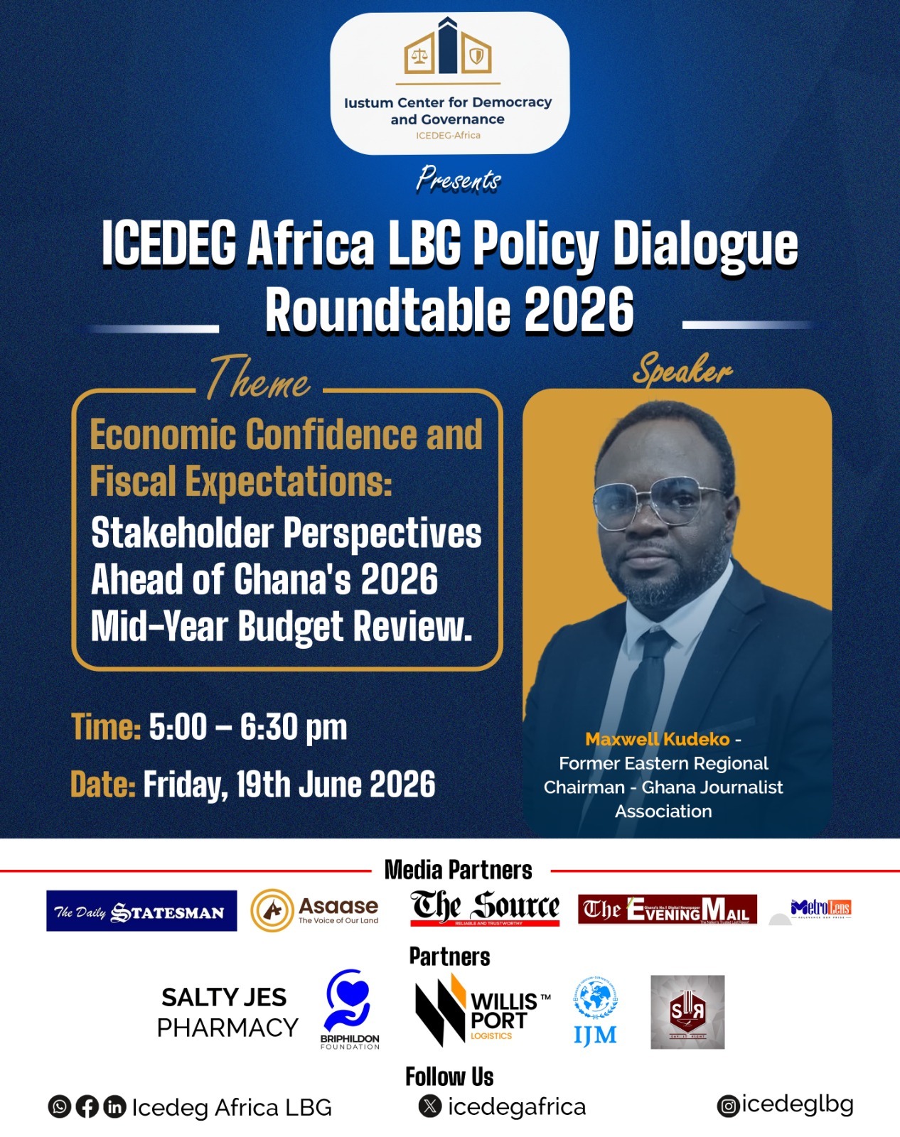 Maxwell Kudekor speaker poster for ICEDEG Africa Policy Dialogue Roundtable 2026