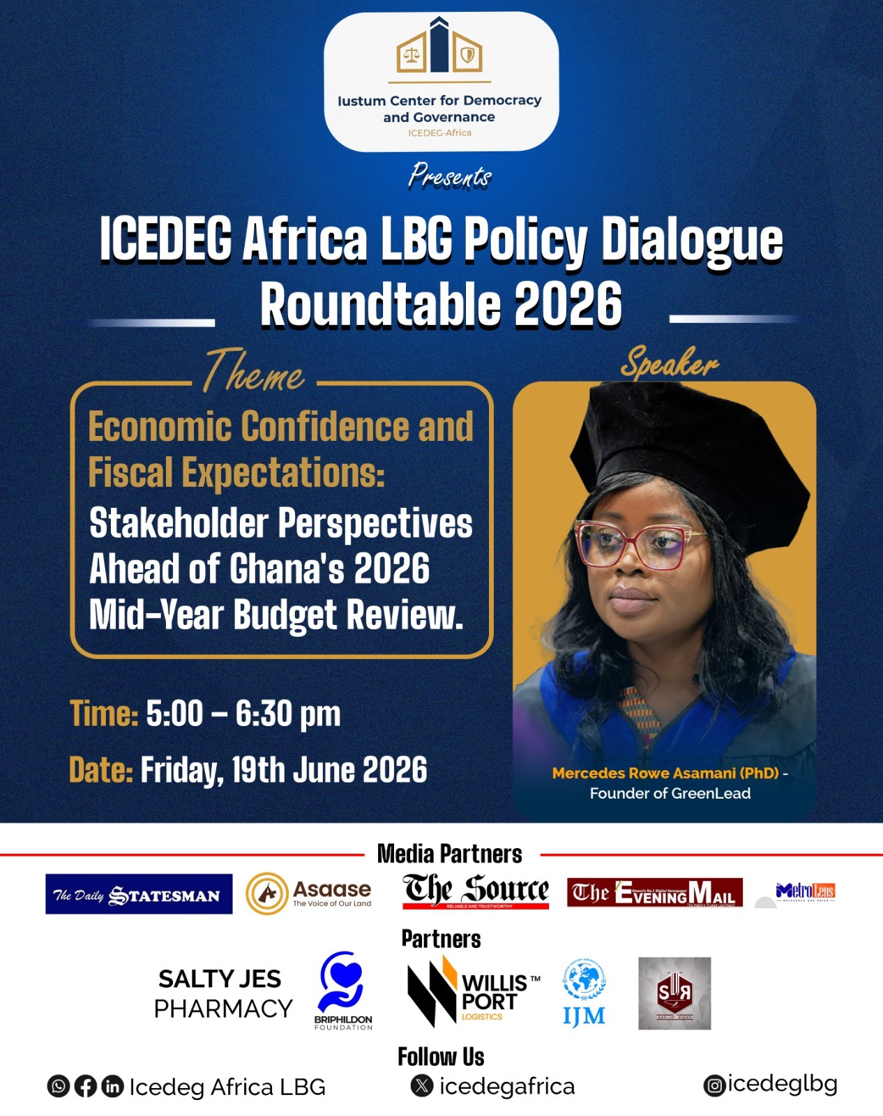 Mercedes Rowe Asamani (PhD) speaker poster for ICEDEG Africa Policy Dialogue Roundtable 2026