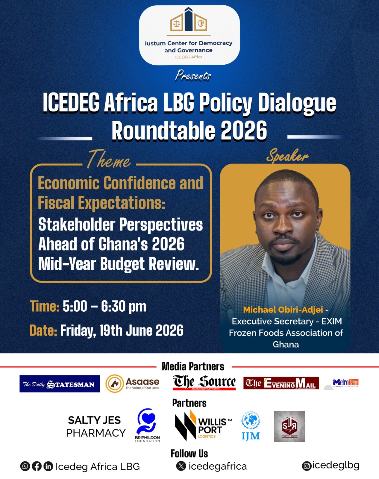 Michael Obiri-Adjei speaker poster for ICEDEG Africa Policy Dialogue Roundtable 2026
