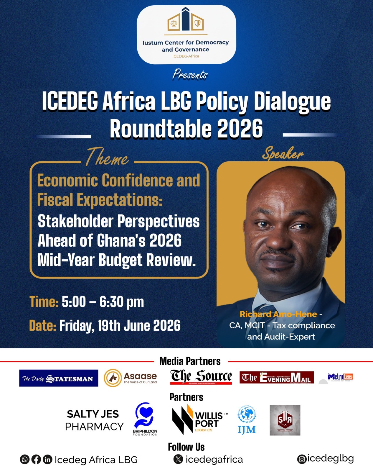 Richard Amo-Hene, CA, MCIT speaker poster for ICEDEG Africa Policy Dialogue Roundtable 2026